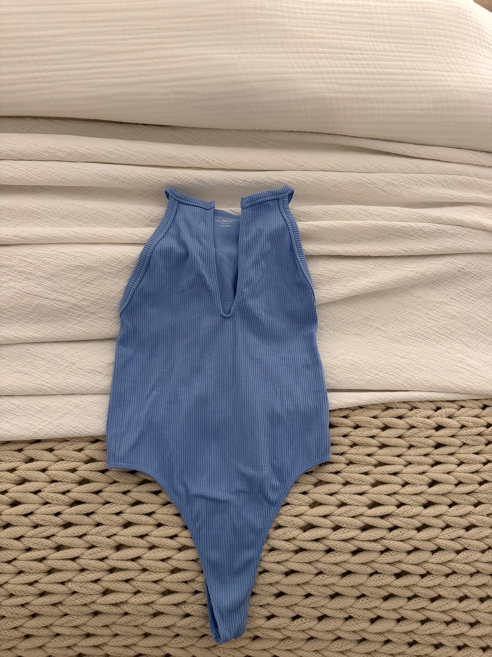 Free People Ribbed Sleeveless Blue Bodysuit